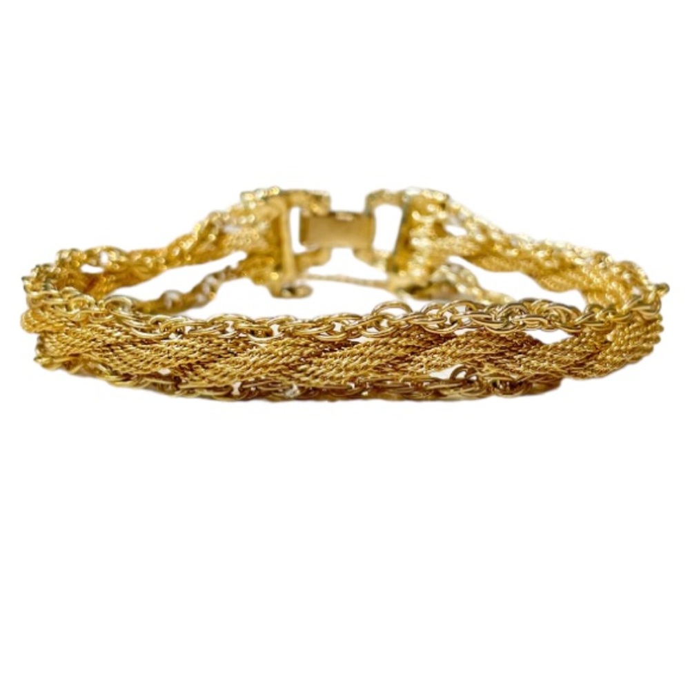Vintage gold layered chain mesh twist 7.5” clasp bracelet